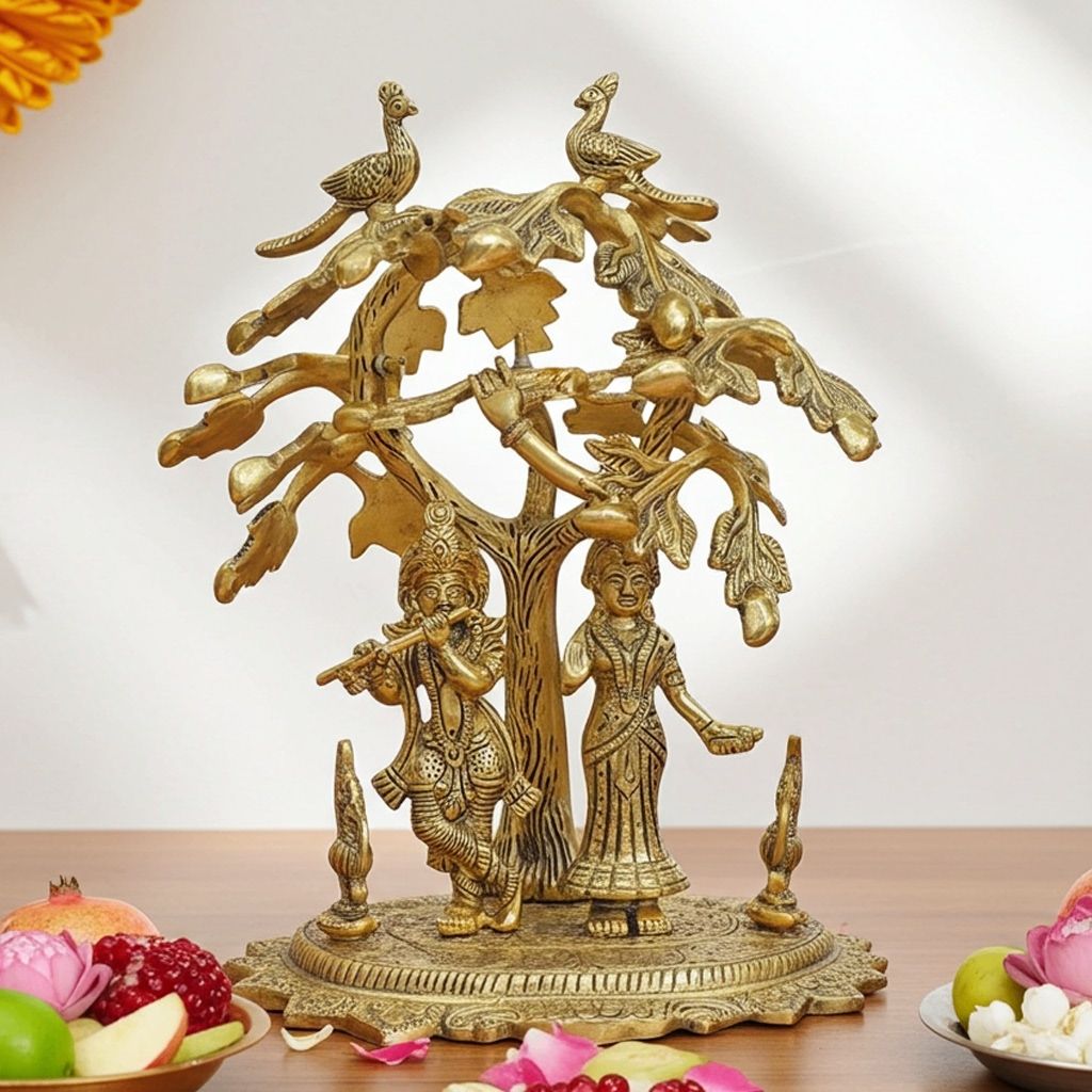 Aluminium Radha Krishna Idol ? Home Temple Decor Showpiece, Height : 12.5 Inch (ASMAS486 G)