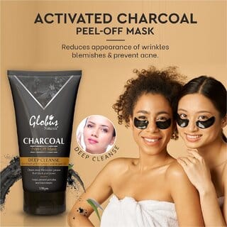 Globus Naturals Activated Charcoal Peel off Mask For Women Enriched With VitaminE Aloevera Turmeric Saffron Green Tea Deep Cleansingremove Blackheads  Whiteheads Oil Control Peel off Mask 100 gm