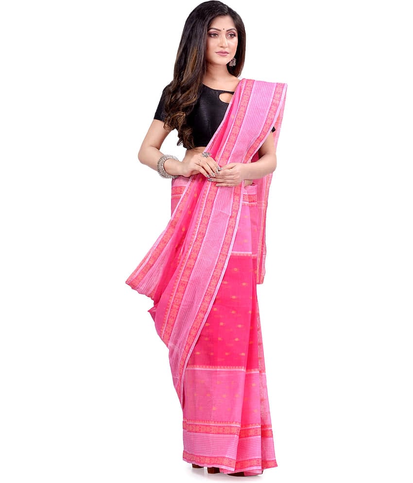Desh Bidesh Cotton Self Design Saree Without Blouse Piece ( Pink )