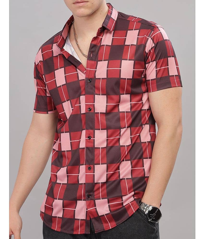 STI Cotton Blend Regular Fit Checks Half Sleeves Men's Casual Shirt - Red ( Pack of 1 )