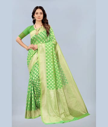 NENCY FASHION Cotton Embellished Saree With Unstitched Blouse Piece ( LightGreen )