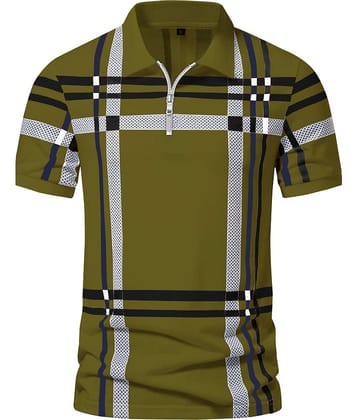 AOOSH Men Cotton Blend Regular Fit Printed Polo T Shirt ( Green )