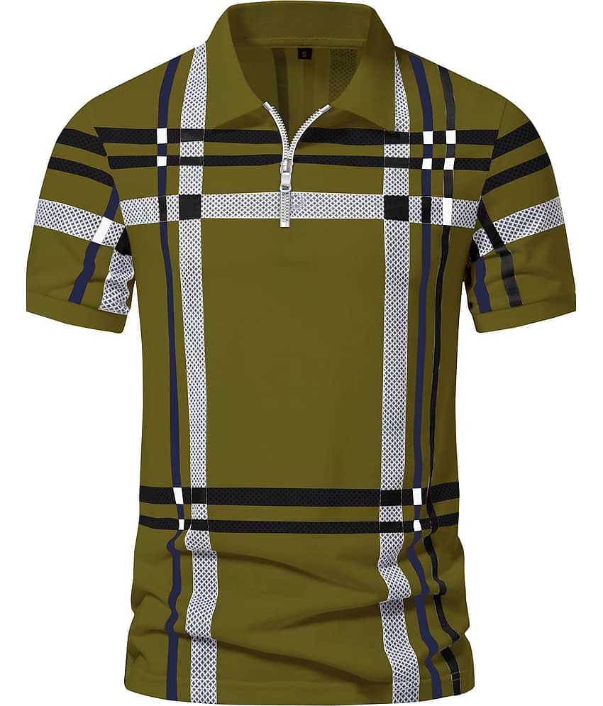AOOSH Men Cotton Blend Regular Fit Printed Polo T Shirt ( Green )