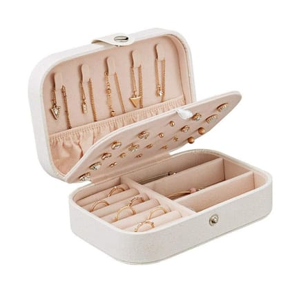 Jewellery Organisers Box PU Leather Storage Case for Rings, Earrings, Necklace Jewelry Organizer for Women | Medium-White