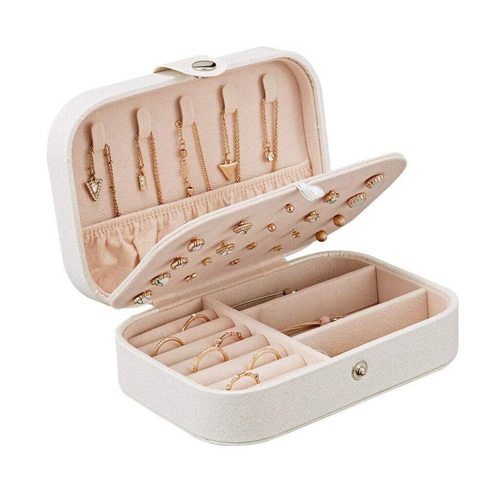 Jewellery Organisers Box PU Leather Storage Case for Rings, Earrings, Necklace Jewelry Organizer for Women | Medium-White