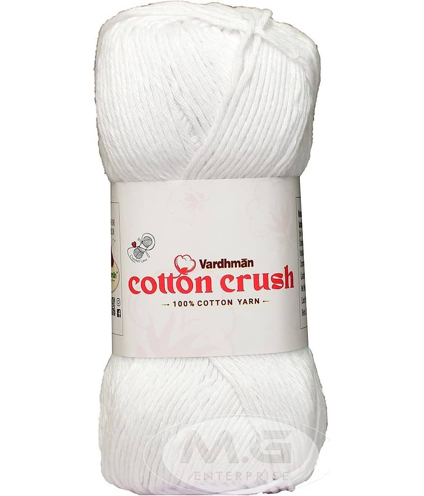 Vardhman Cotton Crush 8-ply White 600 GMS 100% Cotton Ball Hand Knitting Cotton/Art Craft Soft Fingering Crochet Hook Yarn, Needle Knitting Yarn Thread Dyed-AC Art-AFCJ