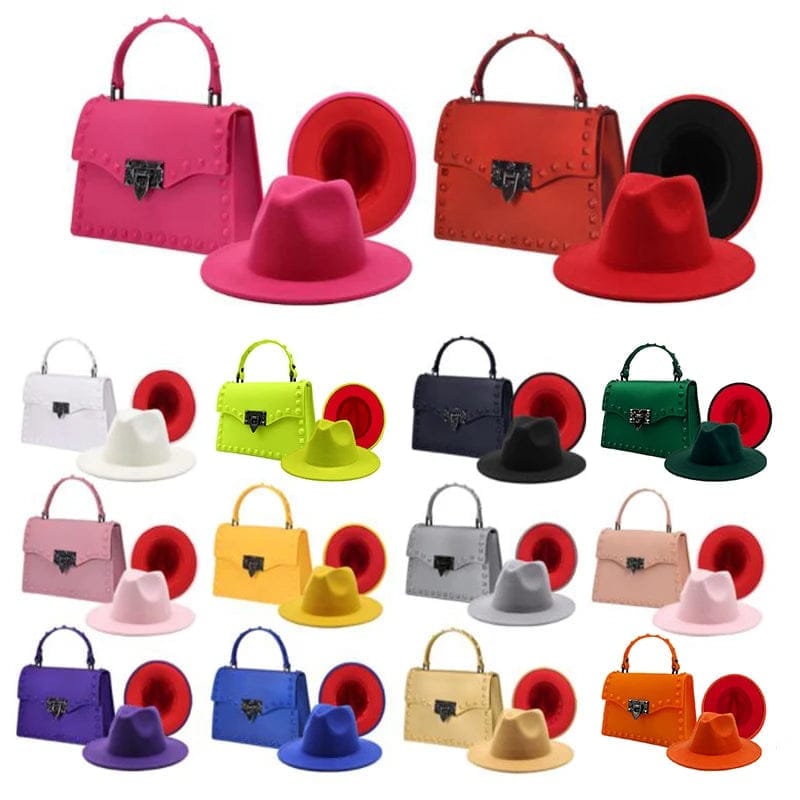Ladies Handbags Womens Fedora Bag Set Two Tone Colour Girls Fedora Hat And Purse Sets Fedora Hats With Matching Purse