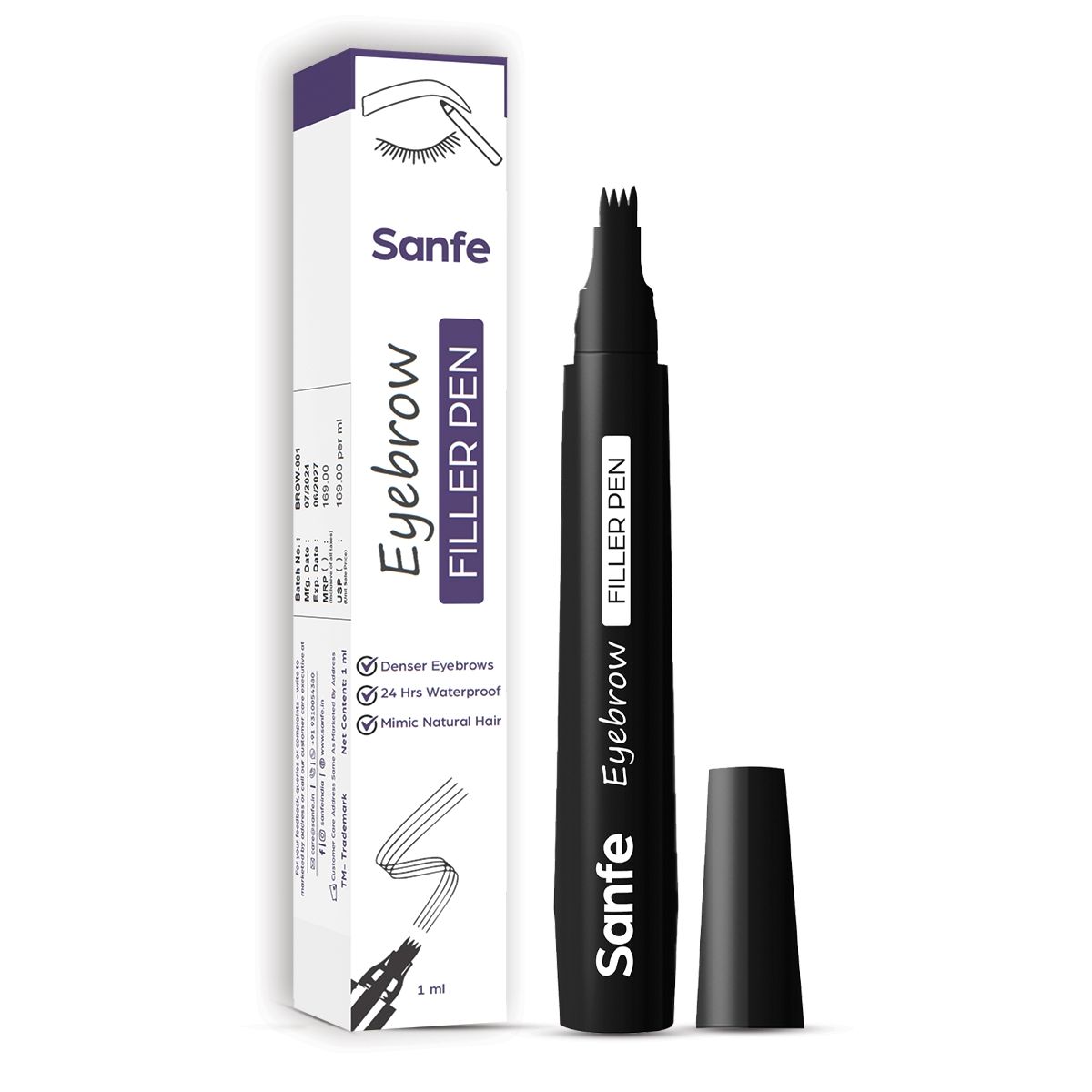 Sanfe Eyebrow Filler Pen Black Dark Brown Waterproof Smudgeproof Brow Tint Tool