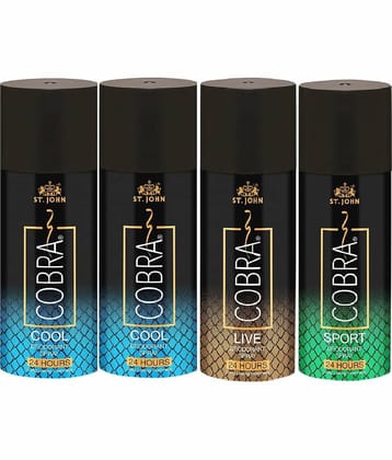 ST.JOHN Cobra Cool 150ml*2,Live,Sport 150ml Each Deodorant Spray for Men (600ml) Pack of 4