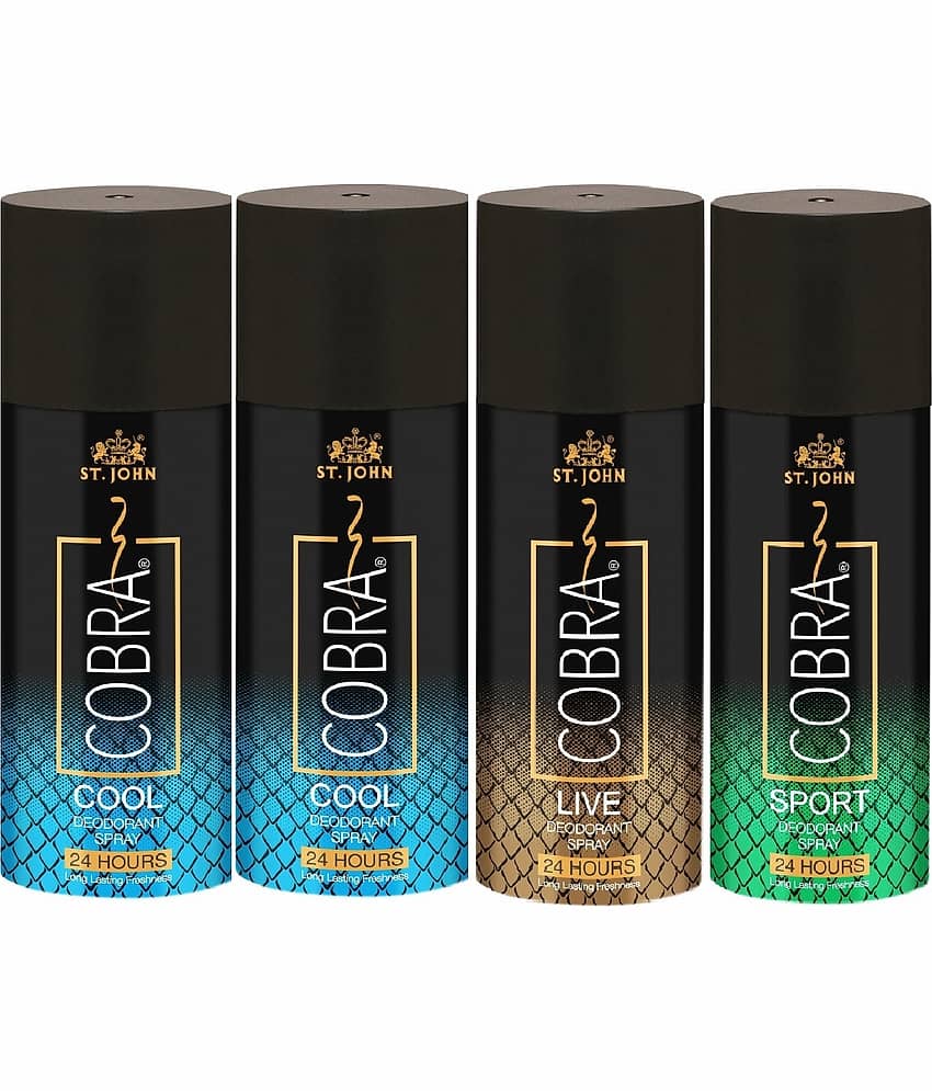 ST.JOHN Cobra Cool 150ml*2,Live,Sport 150ml Each Deodorant Spray for Men (600ml) Pack of 4