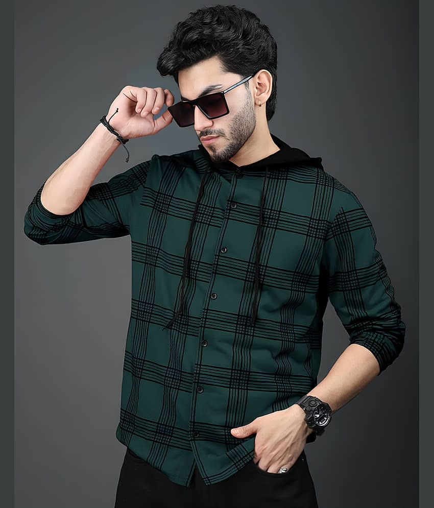 LAMATE Cotton Blend Regular Fit Checks Full Sleeves Men's Hooded T-Shirt - Green ( Pack of 2 )
