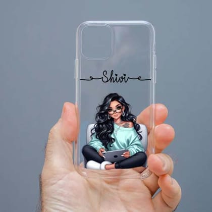 Personalized Cute Girl Transparent Silicon Case Customised with Name for Oppo, Vivo, Redmi, Realme, Poco, Mi, OnePlus, Samsung, iPhone, and More - design 85