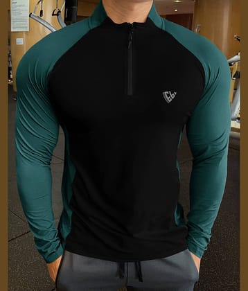 Eyebogler Polyester Regular Fit Colorblock Full Sleeves Men's High Neck T-Shirt - Maroon ( Pack of 1 )