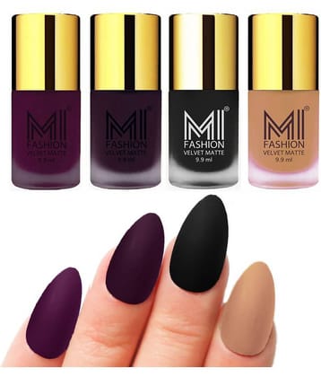MI FASHION Matte Nail Paint Set Combo Purple Nail Polish Black,Nude Purple Matte Pack of 4 40 mL
