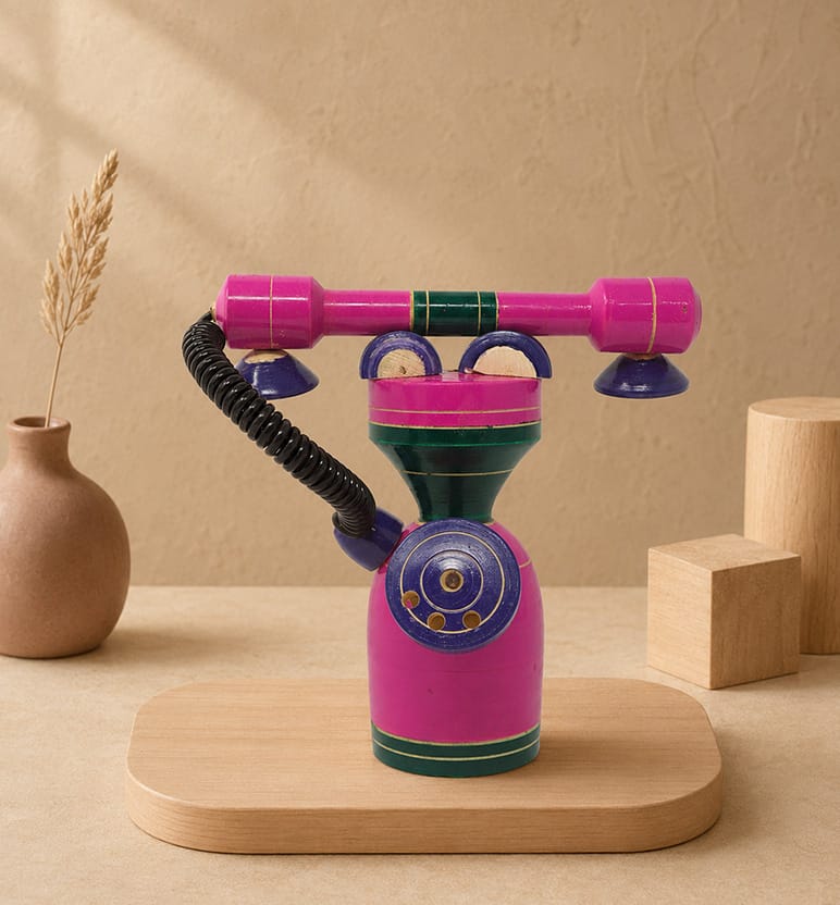 Handcrafted Lacquerware Wooden Telephone Toy