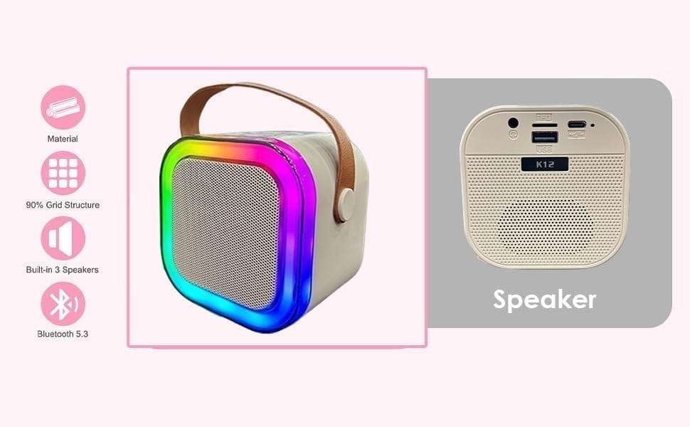 Portable Karaoke Speaker with RGB Lights and Wireless Microphone