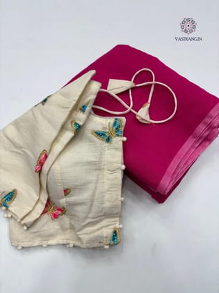 New Chanderi Cotton Fancy Designer Wedding Wear Fancy Designer Saree With Stitched Blouse-Pink