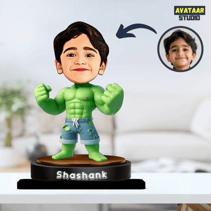 AVATAAR STUDIO Personalized Gift for Kids, Friends Character Caricature Photo Frame Unique Design Customized Gift for Children, Return Gift Idea (HULK, With Name)-7 INCHES