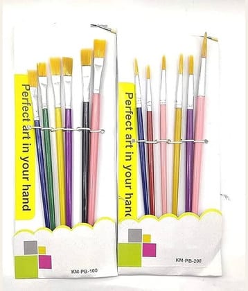 FREEDY Paint Brush Combo 6 Flat or 6 Round, Wood, Nylon
