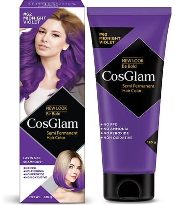 COSGLAM Semi Permanent Hair Color, No Peroxide, Non Oxidative, Ammonia Free Hair Colour 62 Midnight Violet - 120gm