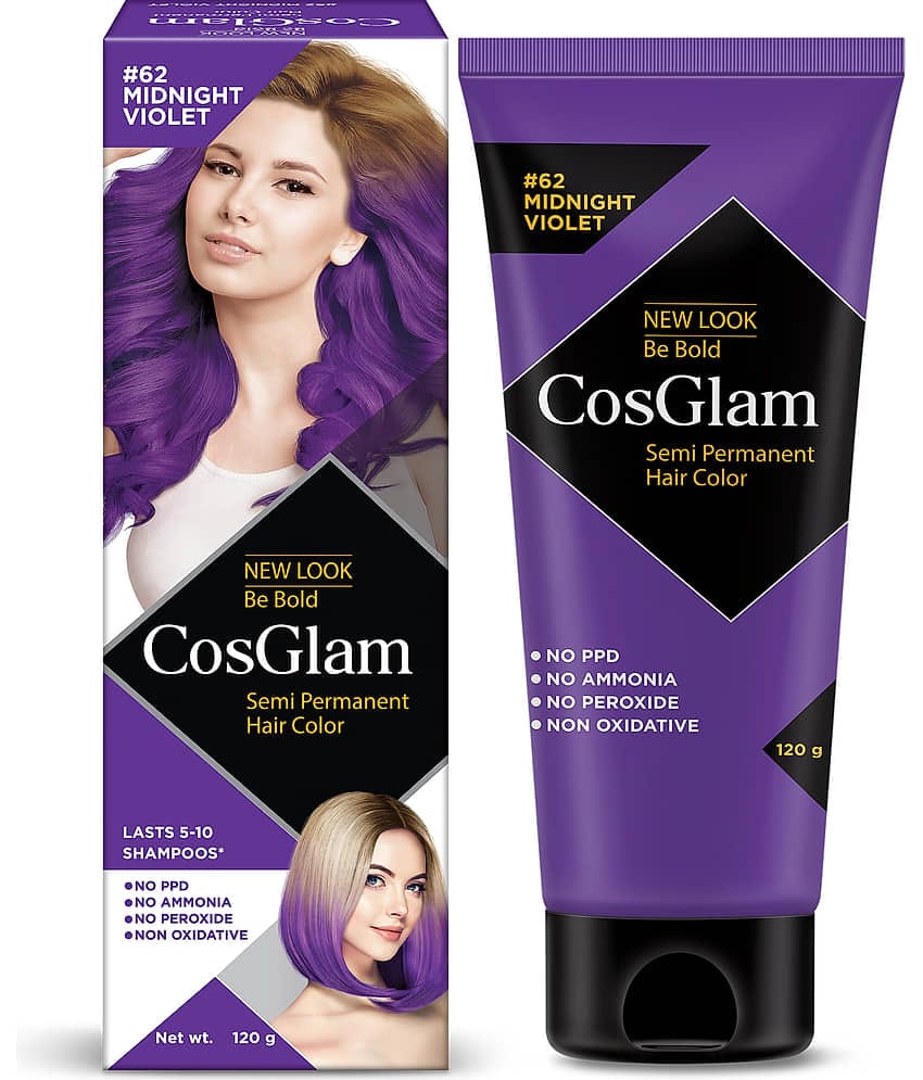 COSGLAM Semi Permanent Hair Color, No Peroxide, Non Oxidative, Ammonia Free Hair Colour 62 Midnight Violet - 120gm