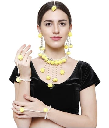 YouBella Jewellery Set for Women Floret Gota Patti Necklace, Earrings, Bracelet & Maang Tika for Women & Girls (Mehandi/Haldi) (Yellow)