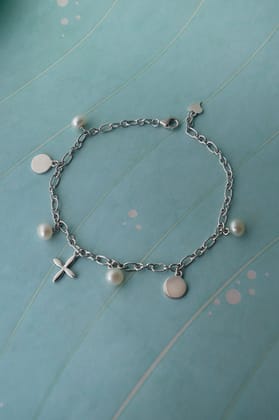Pearl Charms Ballet Sterling Silver Chain Bracelet-Silver / 6 inches adjustable upto 8 inches