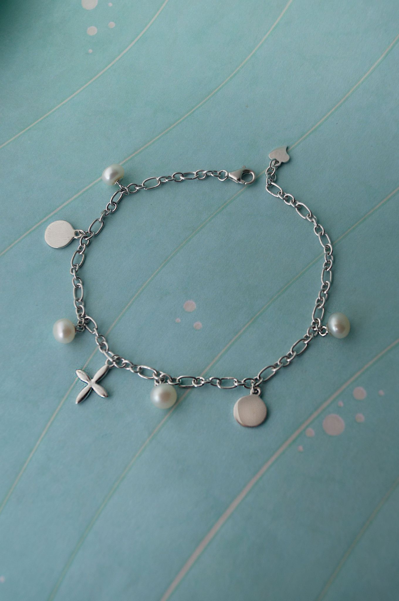 Pearl Charms Ballet Sterling Silver Chain Bracelet-Silver / 6 inches adjustable upto 8 inches