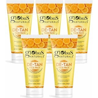 Globus Naturals De Tan Face Pack, with Grapes & Mulberry Tan Removal, Anti Pollution & Oil Control Formula, Chemical Free, Cruelty Free, Suitable For All Skin Types, 100 gm, Set of 5