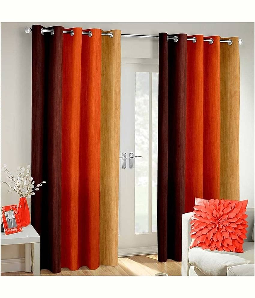Homefab India Floral Blackout Eyelet Window Curtain 5ft (Pack of 2) - Orange