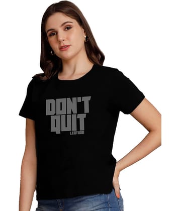 Leotude Women Polyester Printed Oversized Fit Round Neck T-Shirt ( Black )