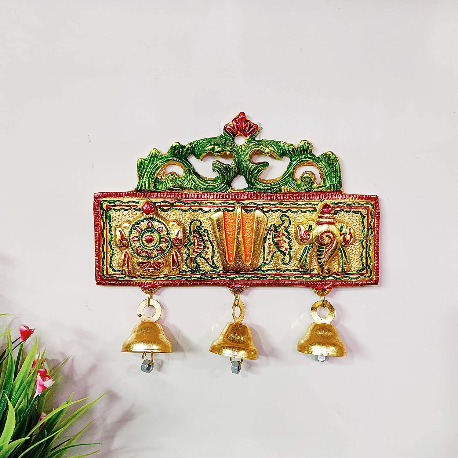 DreamKraft Tirupati Door Hanging Shankh Chakra Namah Latkan Meenkari Decorative for Home