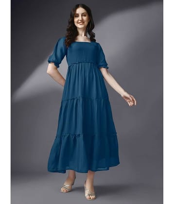 JASH CREATION Women Georgette Solid Fit & Flare Dress ( Blue )