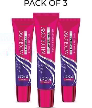 Meglow Lip Shiner with SPF 15 Protection with Nourishment Jojoba Oil 15g ( Pack of 3 )
