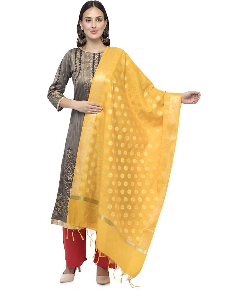 A R Silk Yellow Chanderi Zari Work Dupatta