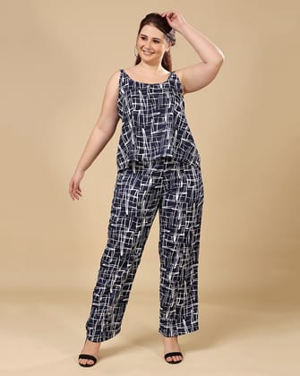 Blue Abstract Dash Printed Co-ord Set-L / L / Blue