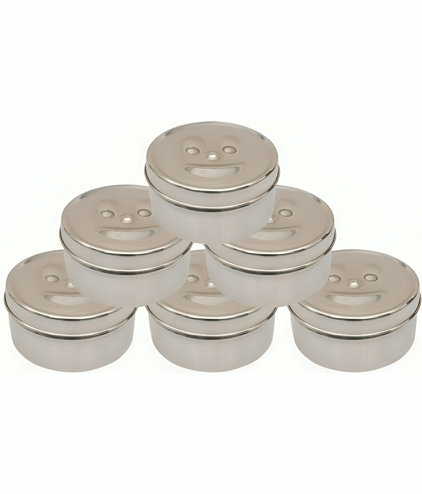 Kitcorner Keep Smiling Steel Silver Food Container ( Set of 6 )
