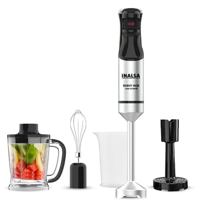 INALSA Hand Blender 1500 W|Silent DC Copper Motor|European Stepless Variable Speed Design| X.Large 1L Chopper|Unique Potato Masher| Detachable| Stainless Steel-Robot INOX 1500 StepUp INALSA Hand Blender 1500 W|Silent DC Copper Motor|European Stepless Var