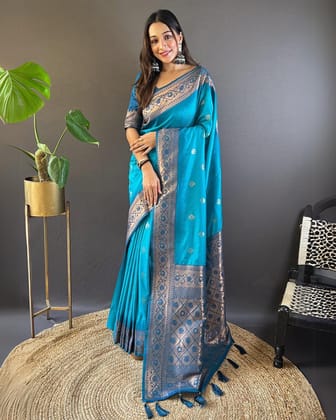 Marathi Mood Soft Silk Sapphire Blue Zari Woven Saree