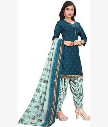 Rajnandini Cotton Blend Printed Kurti With Patiala Women's Stitched Salwar Suit - Light Blue ( Pack of 1 )