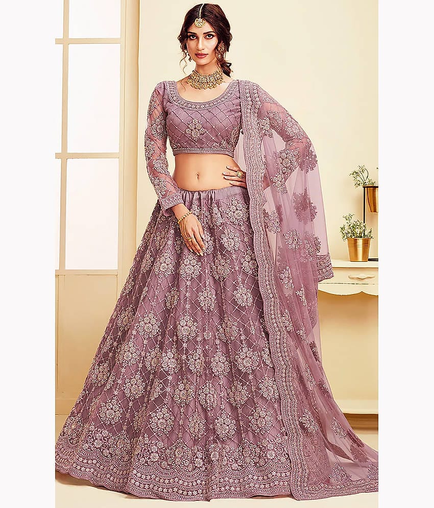 A TO Z CART Purple Net Unstitched Semi Stitched Lehenga Single