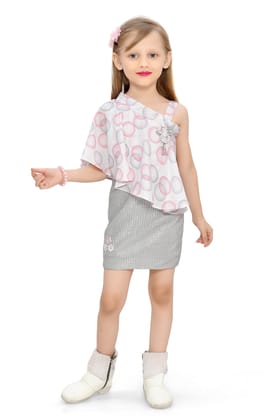 Be:Kids Pink Whimsical Balloon Print Asymmetrical Polka Dot Dress for Girls