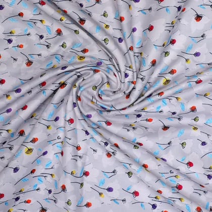 Colourful Flower Chintz With Small Leaves Digital Printed Fabric - Rayon