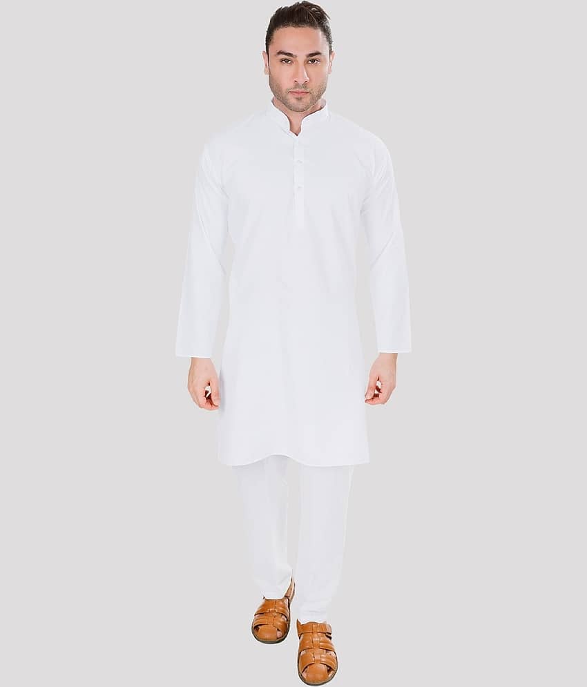 Maharaja - White Cotton Blend Regular Fit Men's Kurta Pyjama Set ( Pack of 1 )