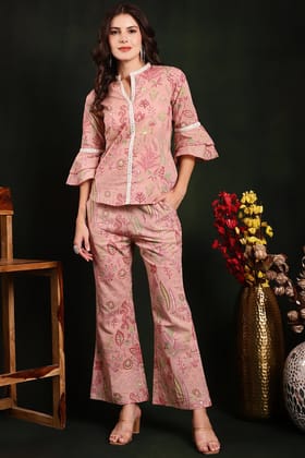 Pink Color Floral Printed Cotton Co-ord Set-S