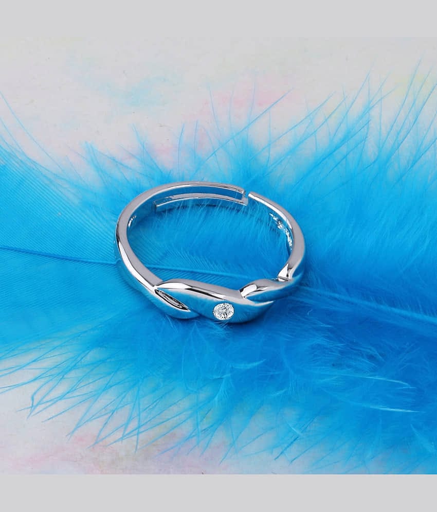 Silver Plated Stylish Solitaire Adjustable Ring For women Girls