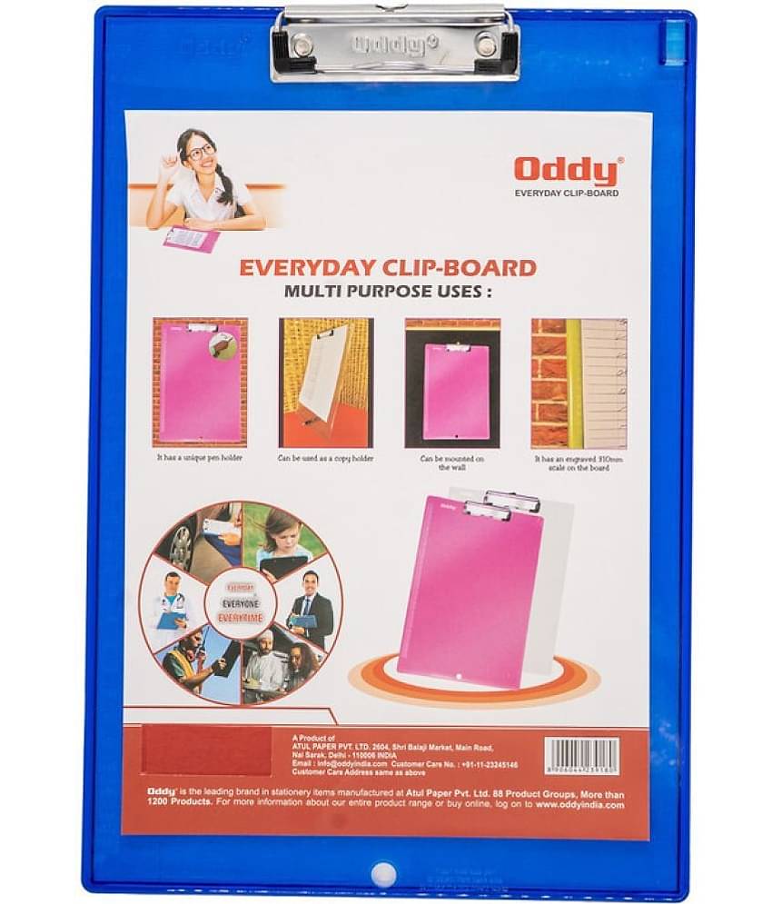 Oddy ECBCS Transparent Unbreakable Plastic Clipboard (Set of 2, Multicolor)