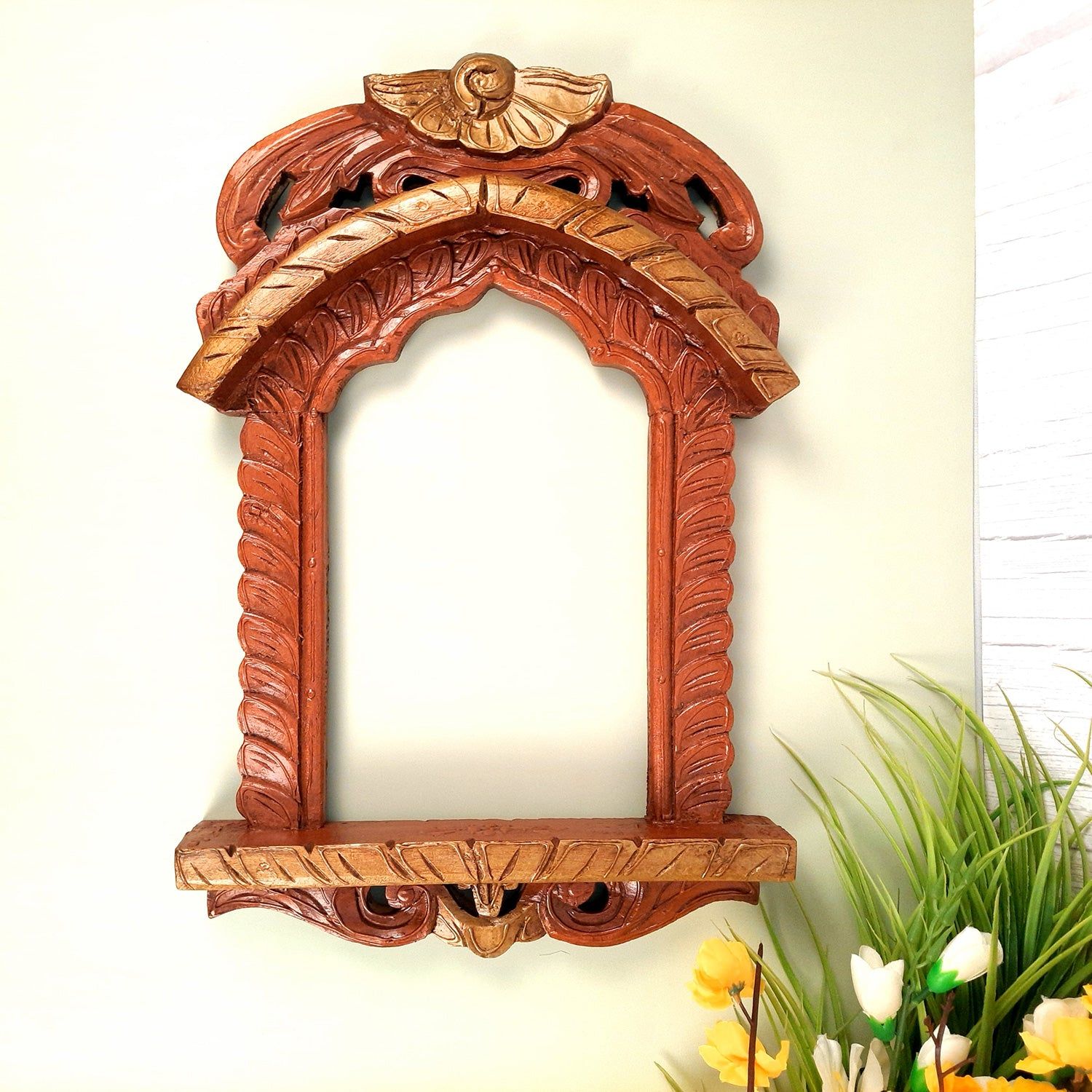 Jharokha Wall Hanging | Wooden Jharokha Frame Hangings - For Home, Wall Decor, Frames, Living room, Entrance Decoration & Gifts - 19 Inch-Brown