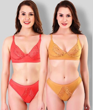 TCG Pack of 2 Cotton Lycra Women's Bra & Panty Set ( Multi Color )