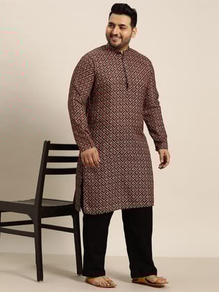 Men's Cotton Black and Peach Printed Only Long Kurta-44